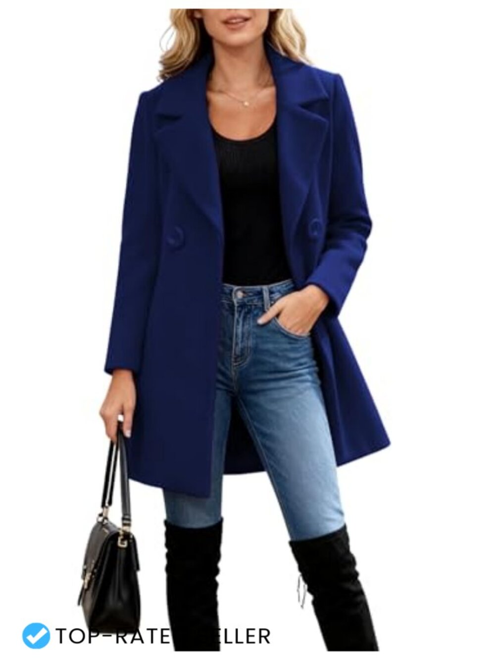 Wool Blend Pea Coat Slim Fit Button Down Notch Lapel Winter Overcoat
